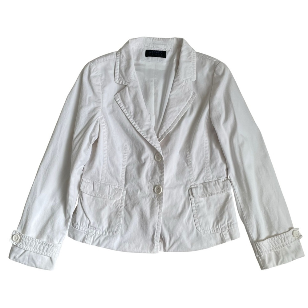 Escada Light Jacket Blazer White Cotton Summer Retro Casual Designer Size M - Picture 4 of 14